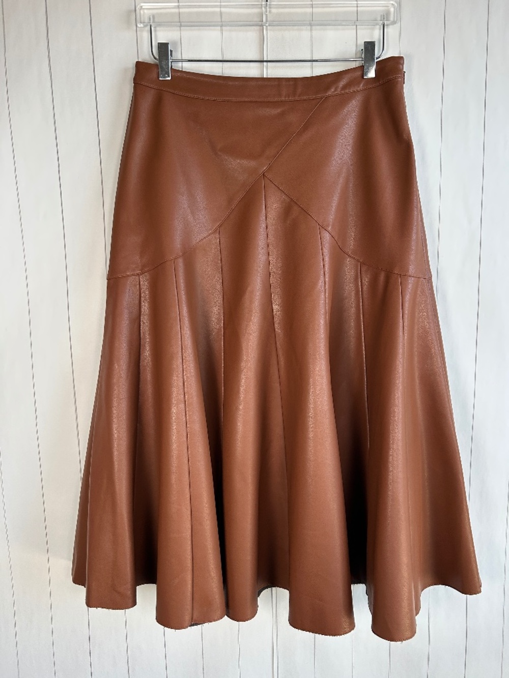 Anthropologie Maeve size 12 Mariska faux leather midi skirt brown A-line pleated